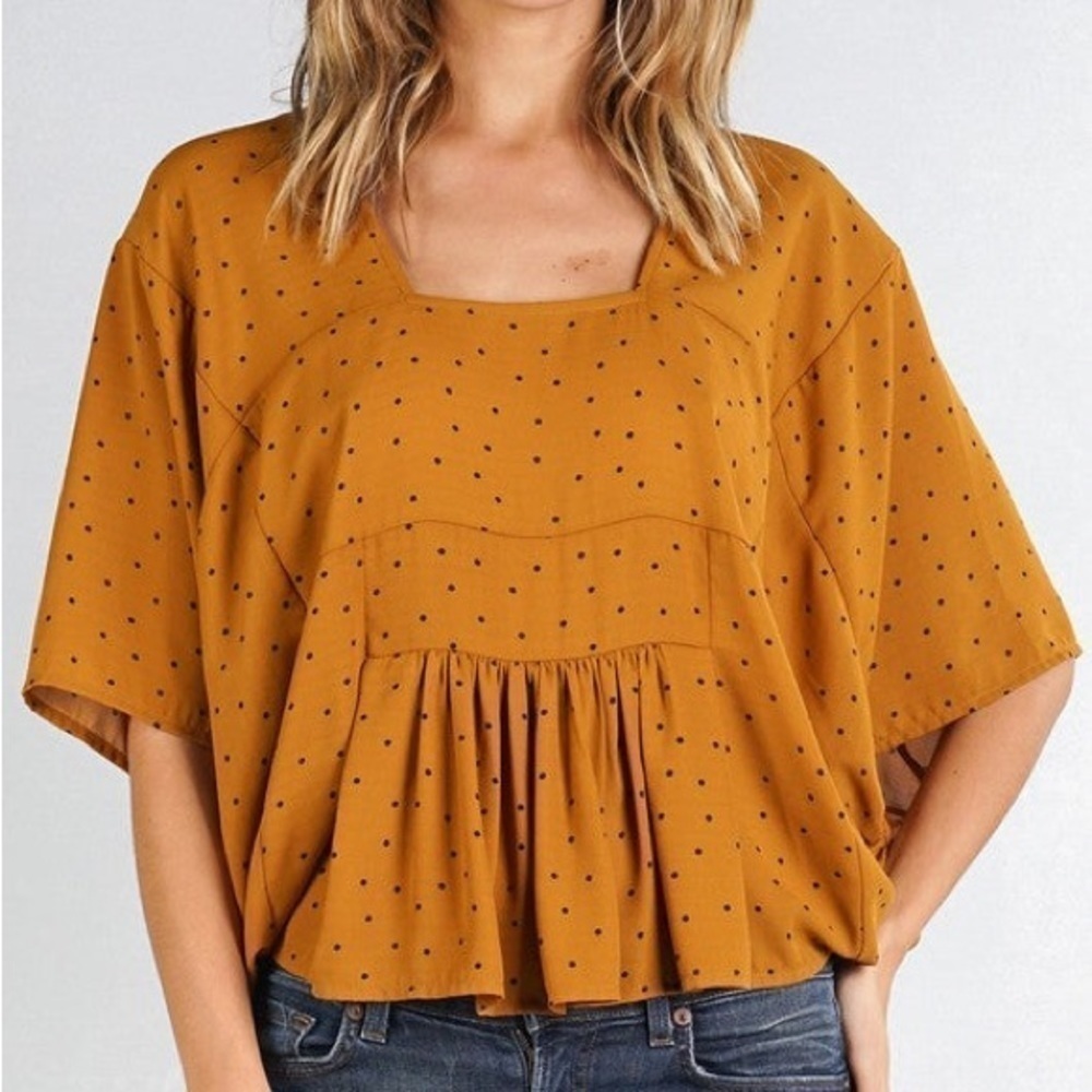 Love Stitch Poppy Polka Dot Cocoon Top Mustard